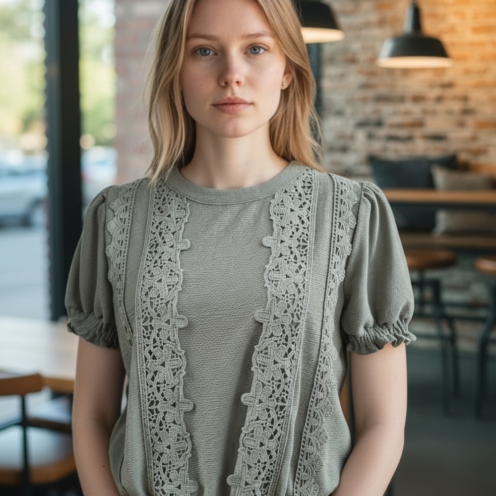 Mine Olive Green Lace Blouse